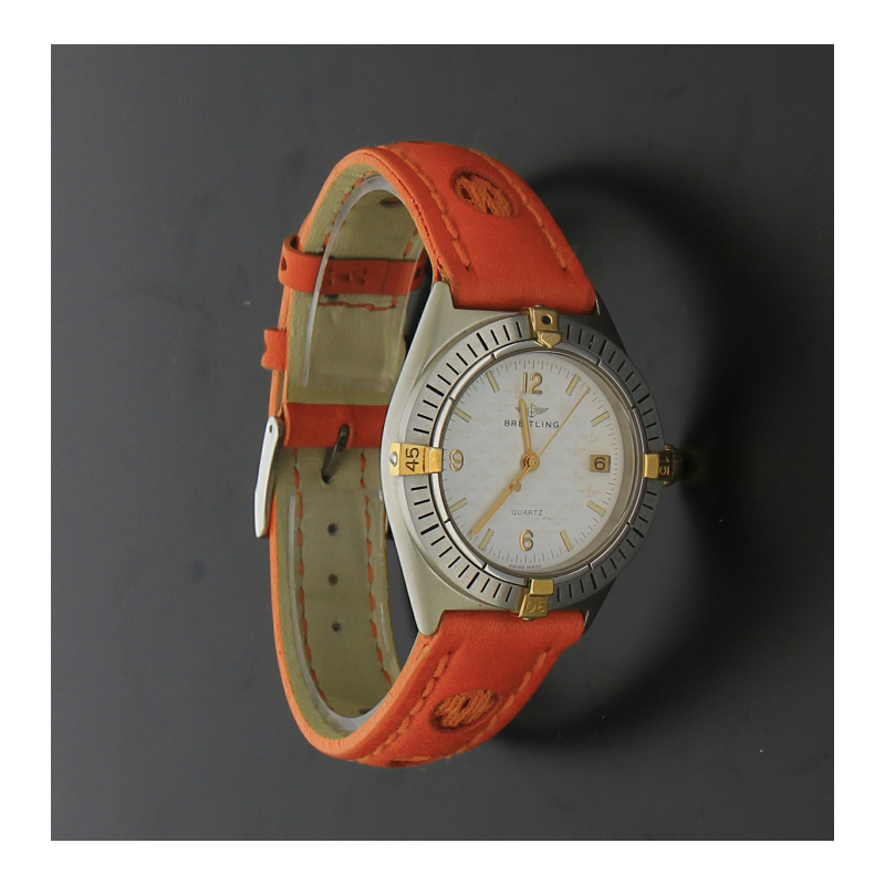 Breitling Callisto 80510 Quarz Stahl Gold Reiter orange Lederband